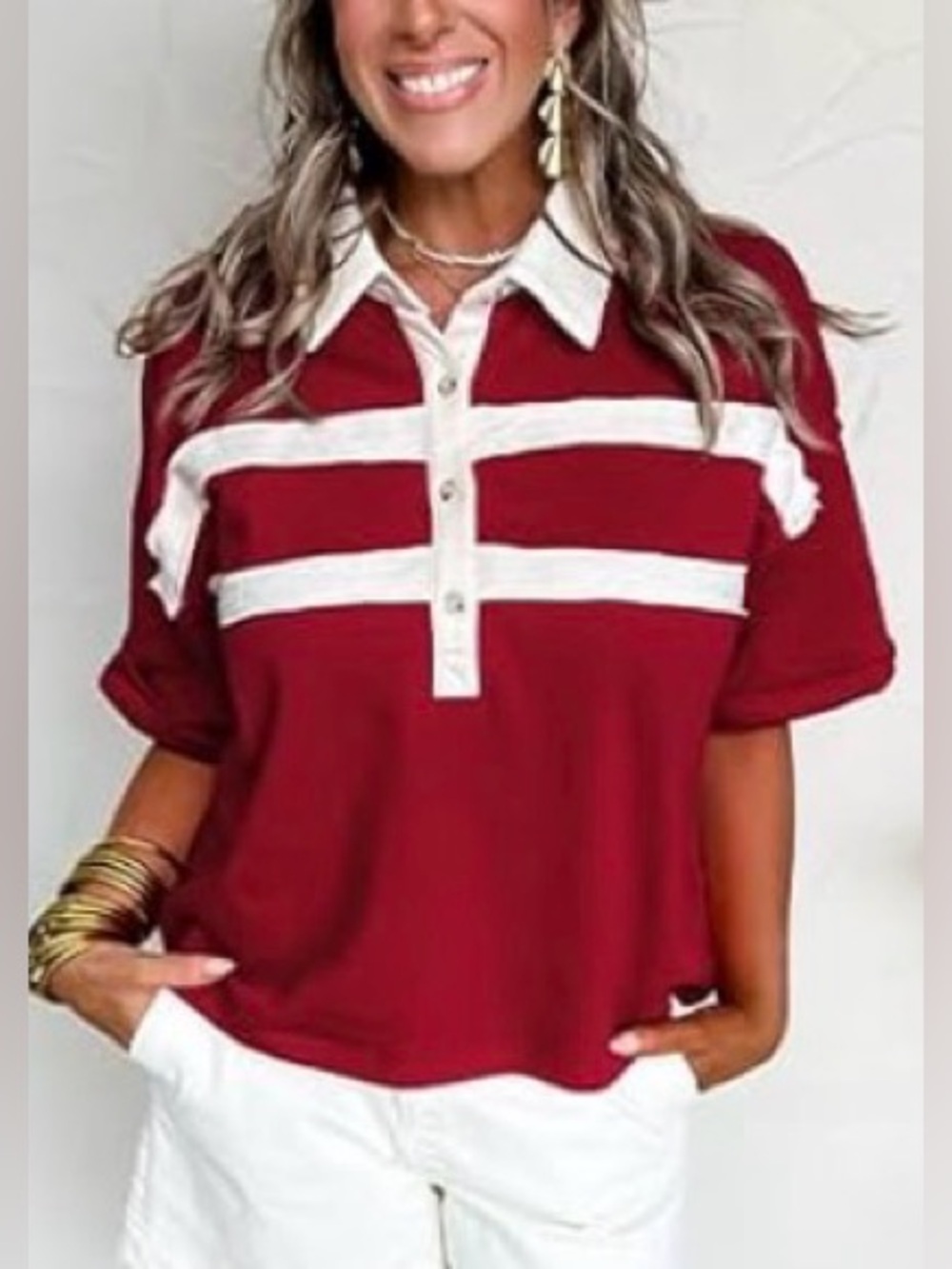 Women’s Polo Short Sleeve Collared V Neck Button Down Loose Fit Tee! Size Small.